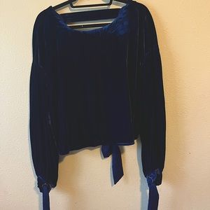 FREE PEOPLE (NWT) Royal Blue Velvet Shirt Top w/ Open Back & Satin Ribbon (M)